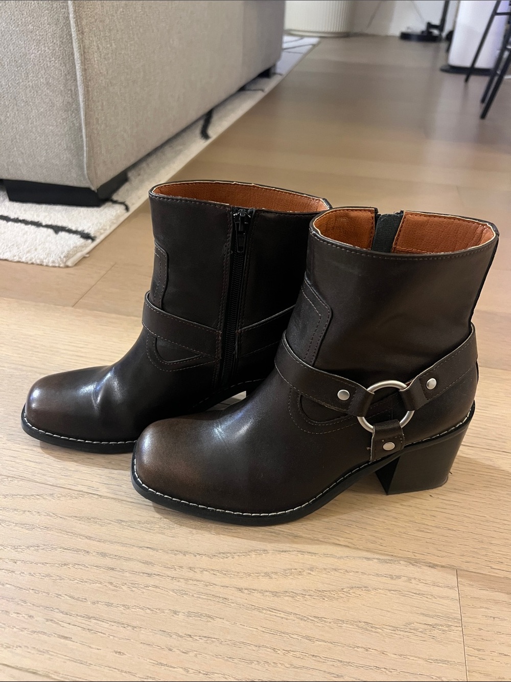 Women’s Dark Brown Leather Ankle Boots with Ring Harness